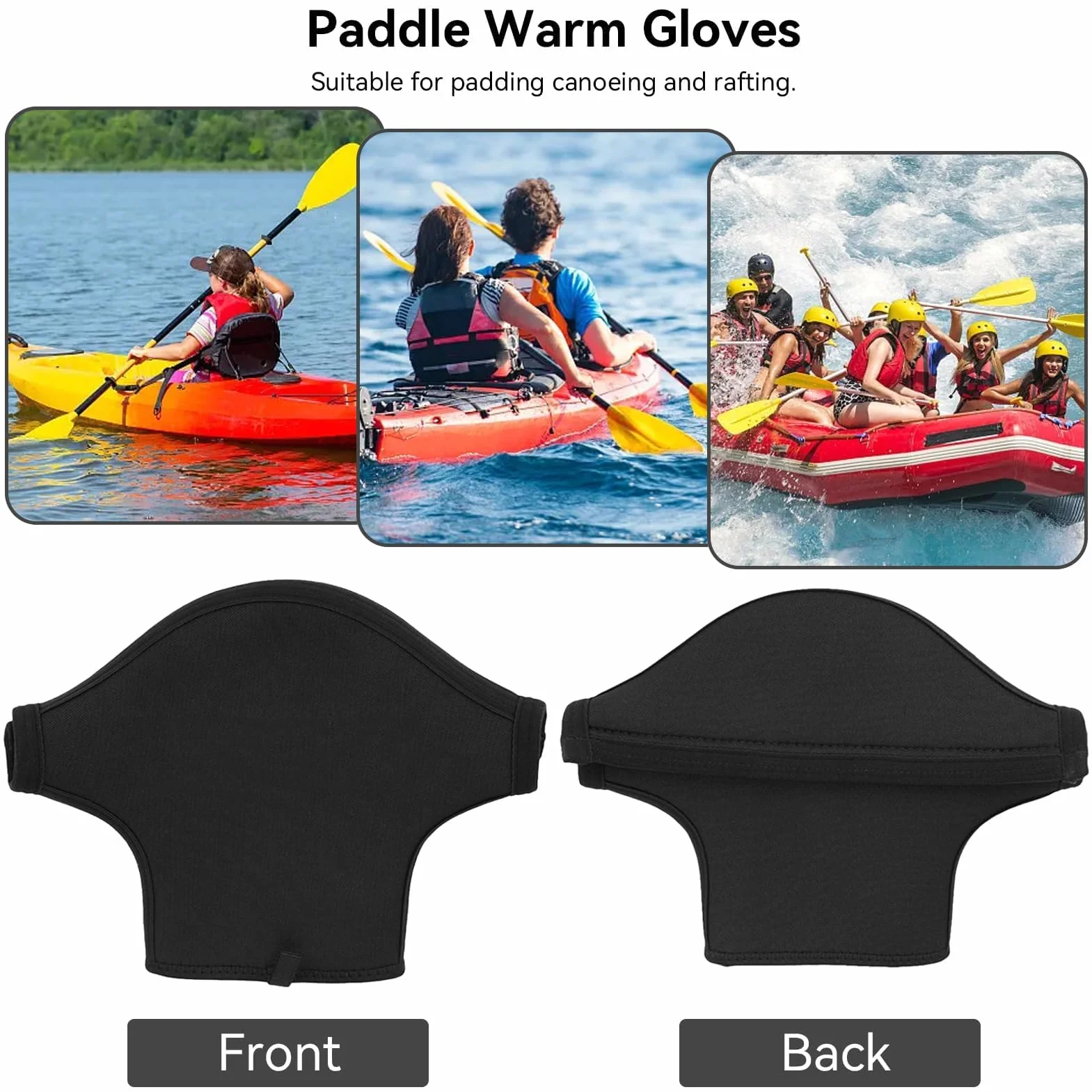 HERCHR 1 Paire Gants de Pagaie de Kayak, Mitaines Antidérapantes pour Pagaies de Kayak Gants de Canoë Imperméables Néoprène Gants de Poignées de Pagaie de Kayak pour Le Rafting en Canoë (Noir)