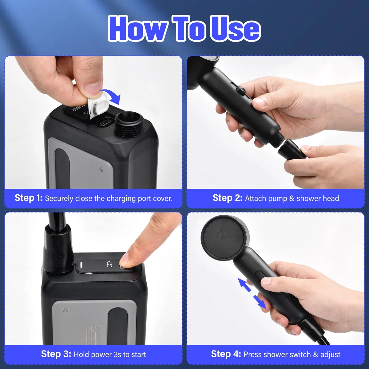 Rsaoty Kit Douche de Camping, 4000mAh Douche de Camping Rechargeable, Portable Camping Douche, Étanche IPX8, pour randonnée, Camping, Plage, Voyage