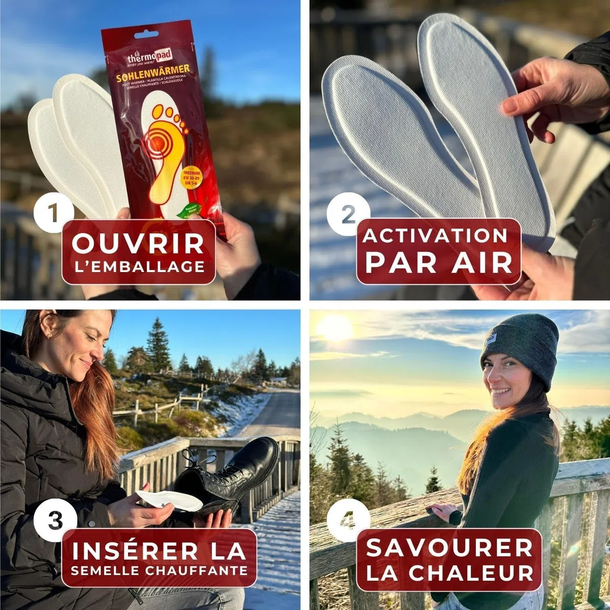 THERMOPAD Semelles chauffantes S-XXL – L'ORIGINAL : 10 Pairs de chaufferettes pour jusqu'à 9 Heures de Chaleur - pour Les Chaussures de Ski et Les Bottes - activé par l'air