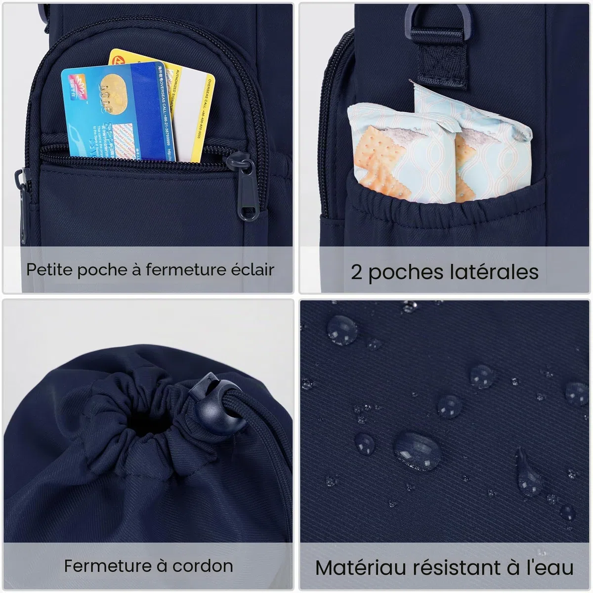 Sportsnew Porte-bouteille d'eau Isotherme 1L Avec Bandoulière et Poche Pour Téléphone - Pour la Marche et la Randonnée, Bleu Marine Pur