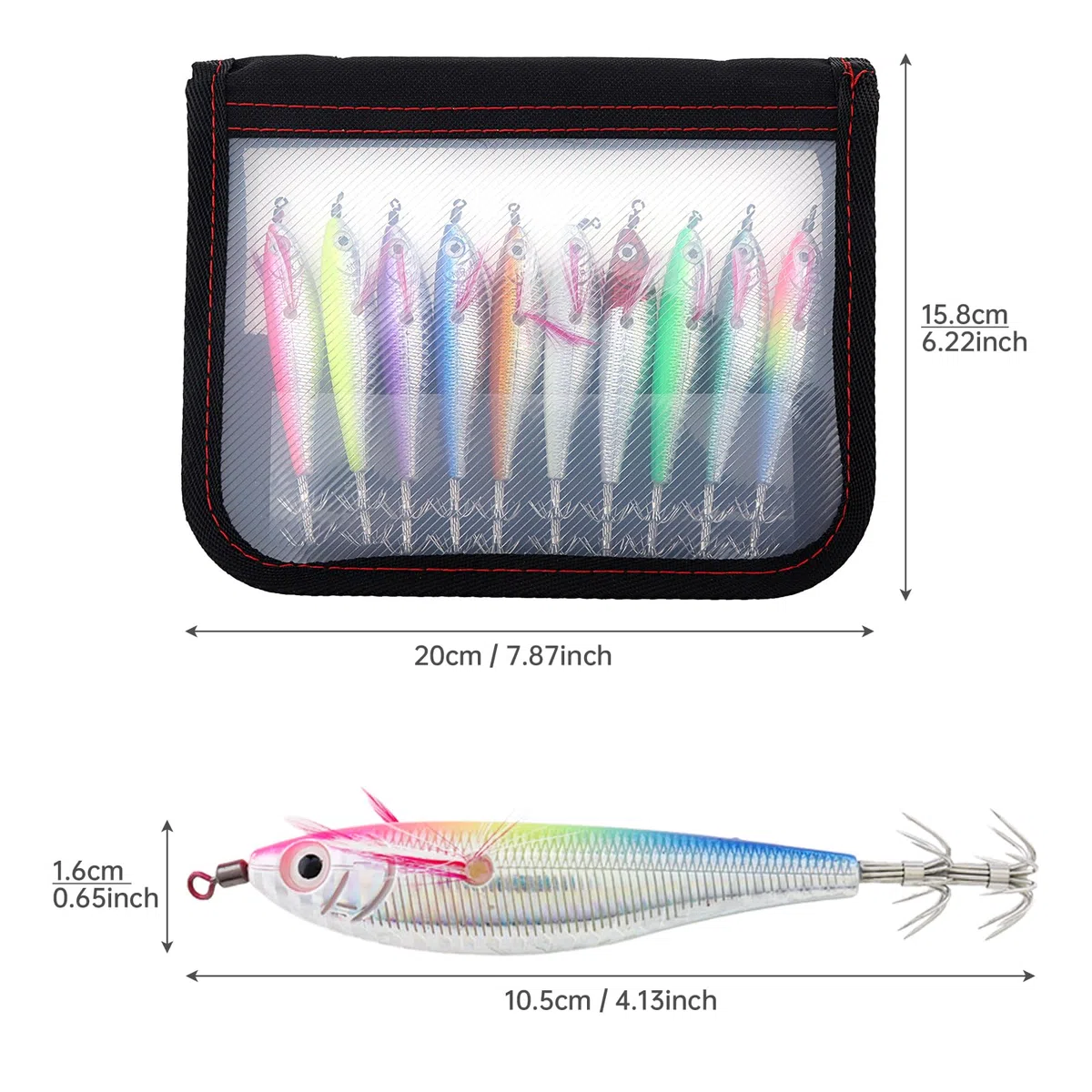 Lot de 10 leurres de pêche au calmar, leurres de pêche aux appâts durs pour crevettes, leurres de pêche au Poulpe aux crevettes pour la pêche au calmar de Poulpe de seiche