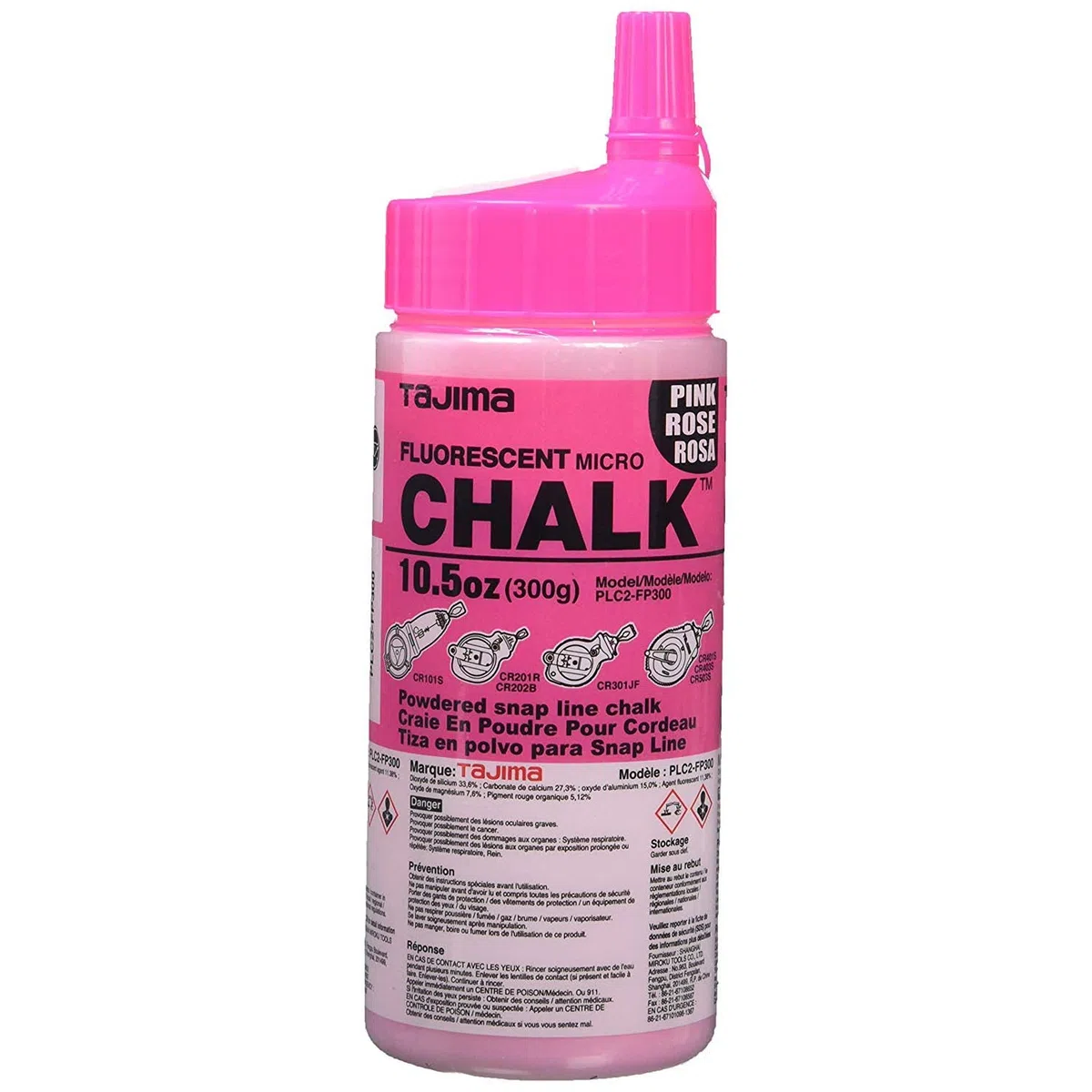 Tajima Micro Chalk PLC2-FP300 Craie ultra-fine avec flacon durable et buse à remplissage facile Rose fluo 300 g