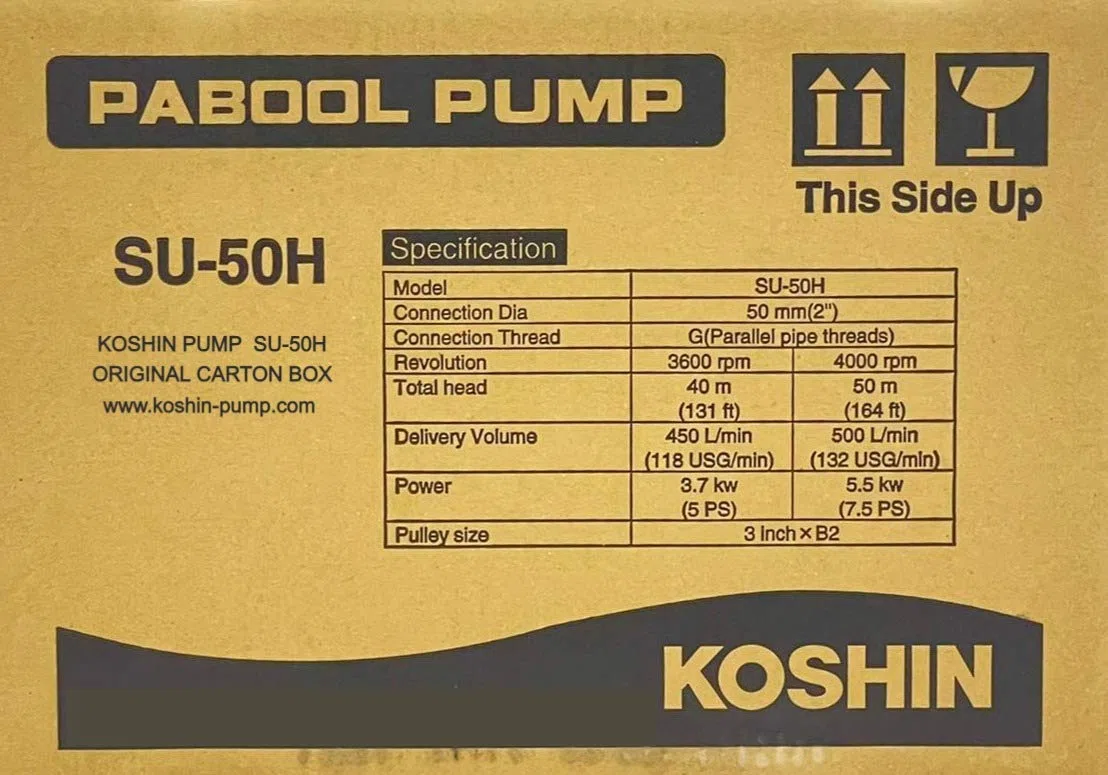 Pabool SU-50H Pompe Thermique à Essence 2" (50 mm) – Pompe à Eau Auto-amorçante pour Irrigation, Vidange, Chantier, Jardin – Moteur Puissant 4 Temps