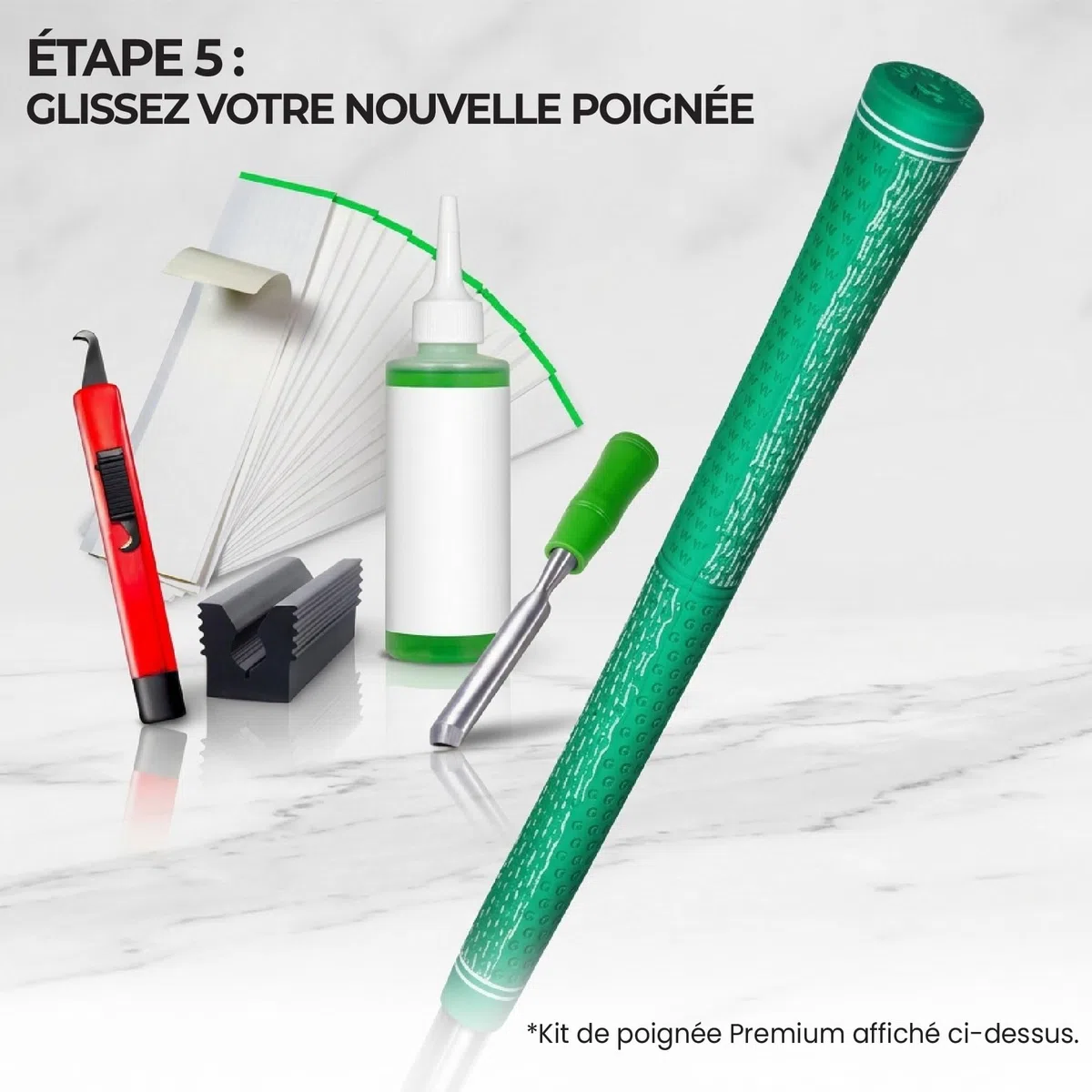 Wedge Guys Kit de grip pour clubs de golf – Qualité professionnelle – Au choix - une lame de crochet, 15 ou 30 bandes adhésives, un solvant de préhension de 15 ou 227 g et un étau en caoutchouc