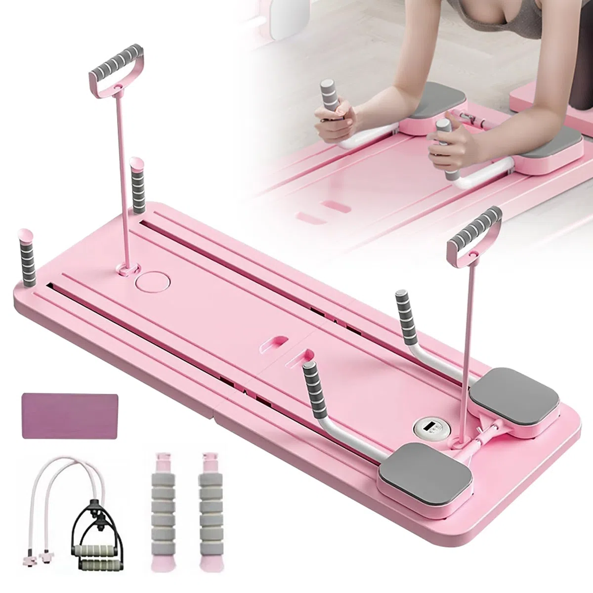 Planche de pilates pliable pour la maison, multifonction, avec compteur, rebond automatique pour la force de base et les abdominaux