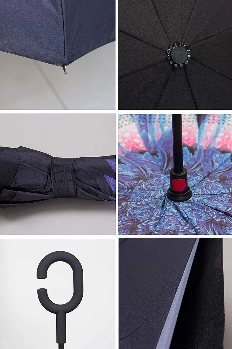 Parapluie double face coupe-vent et protecteur contre les UV - Pliable - Parapluie droit inversé pour hommes et femmes - Autoportant - Poignée en forme de C - pour golf/voitures (violet)