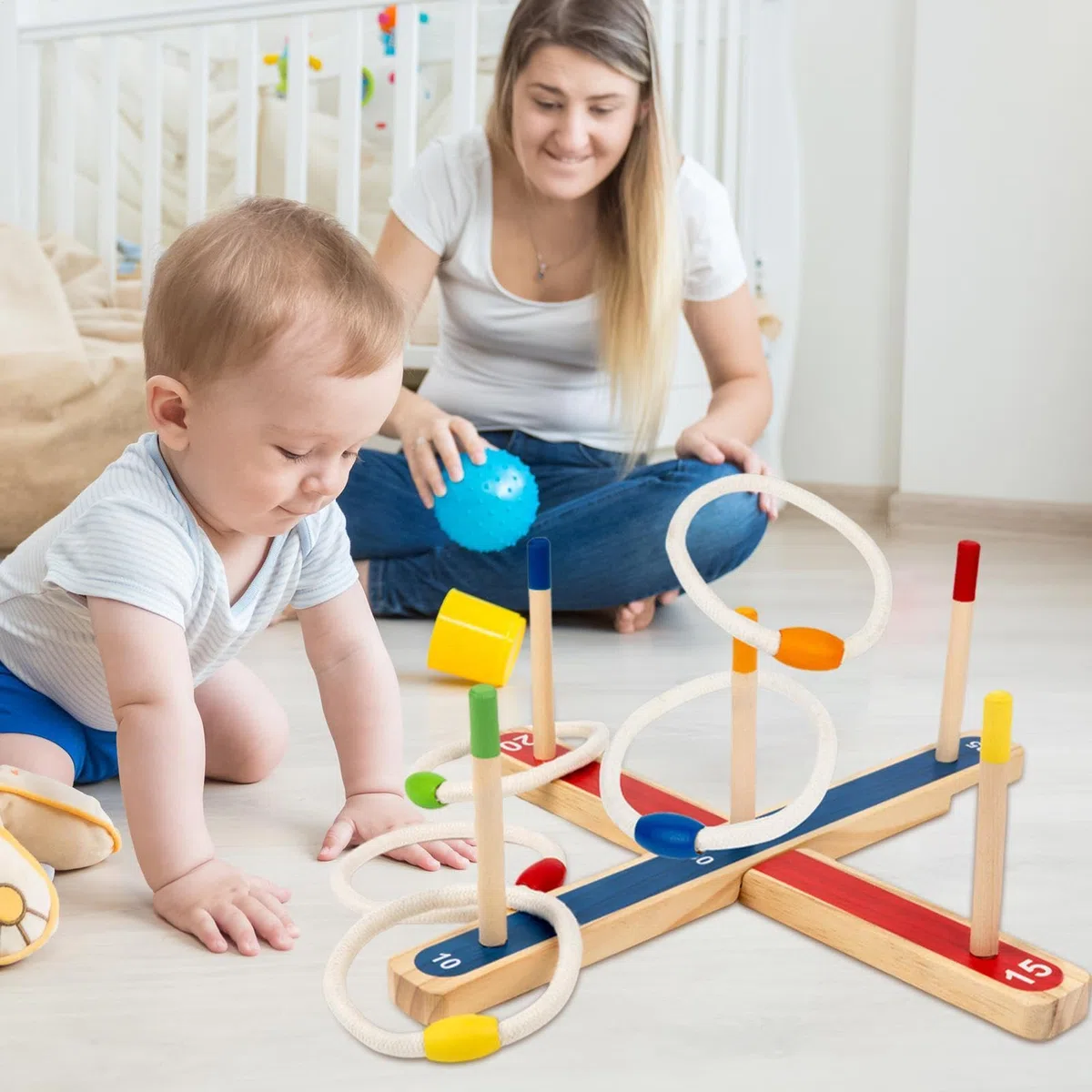 Wooden Throw Hoop Game, Fun Kids Throwing Ring Game, Indoor Outdoor Ring Throw Game, Hand Eye Coordination Games 16.22x3.62x2.36 inches for Kids Aged 3 and More, Family (1 Set)