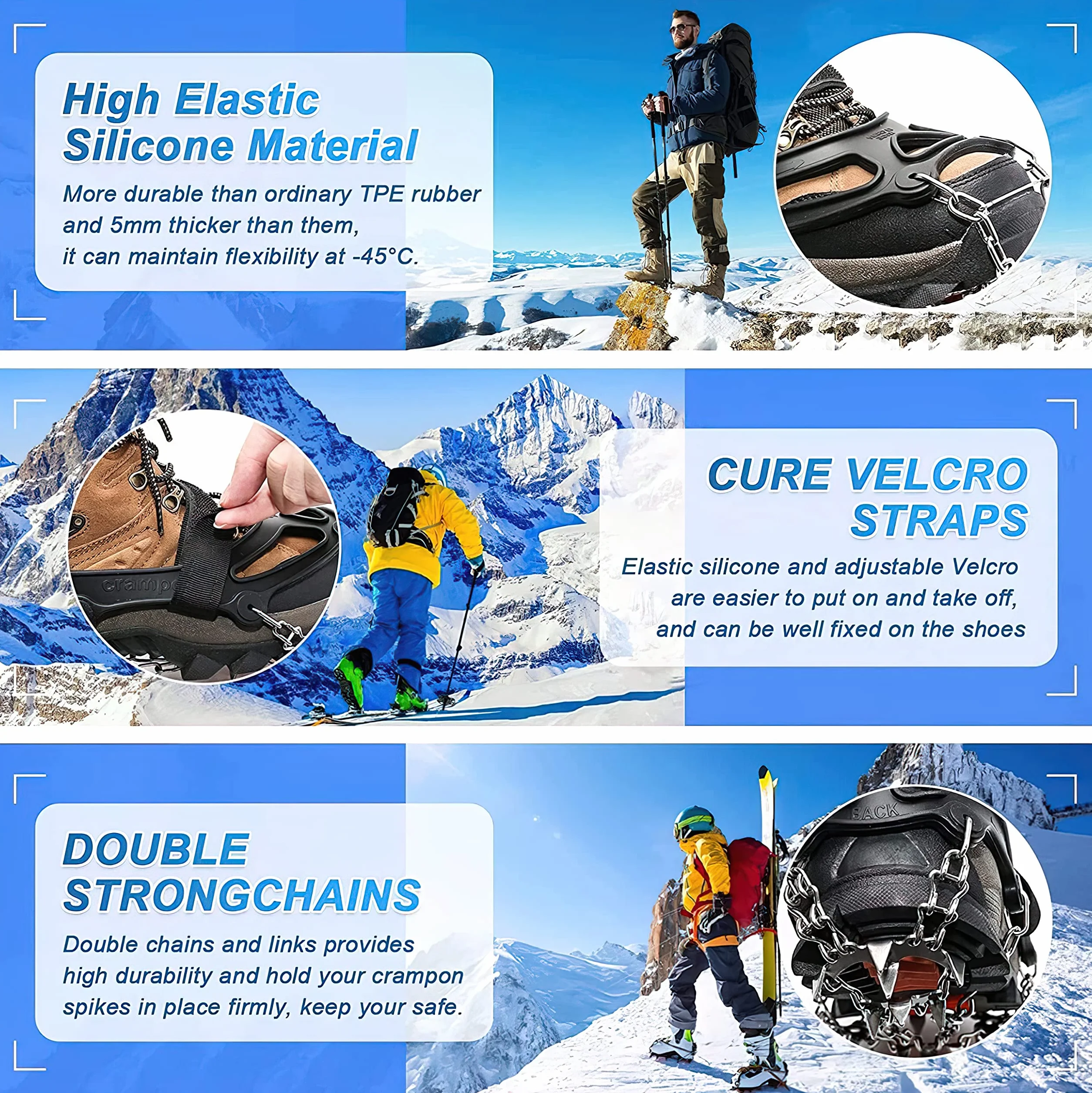 Crampon Antidérapent 24 Dents Crampons Crampons pour Chaussures de Randonnée Chaînes Neige Crampons Vissés pour Alpinisme Marche Randonnée Jogging Escalade sur Neige Glace