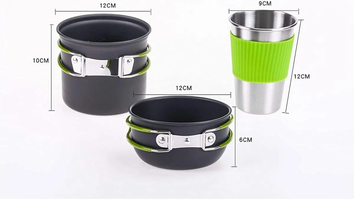 Queta Multi-PCS Kit de Cuisine de Camping, 1-2 Personnes Kit de Casseroles et Poêles Ultra-léger Compact Durable Extérieur Cookware pour Camping Randonnée Pique-Nique Pêche avec Réchaud et Une Tasses