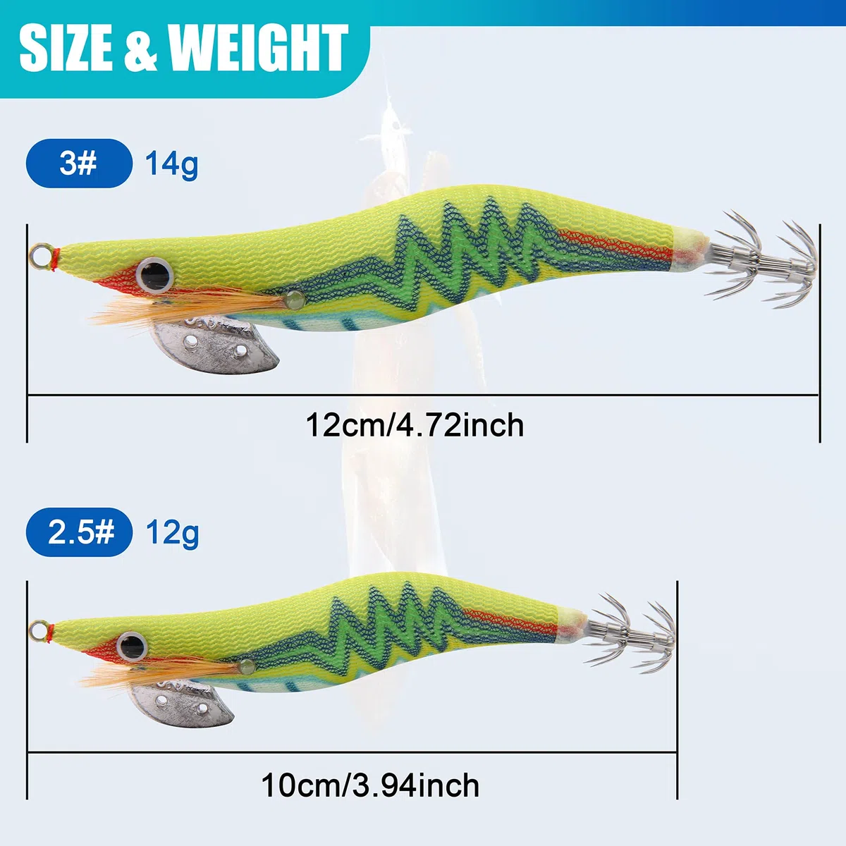 Lot de 5/10 Leurre Calamar de Pêche Turlutte Leurres Lumineux pour Pêche en Eau Salée Squid Jigs Leurre Peche Mer