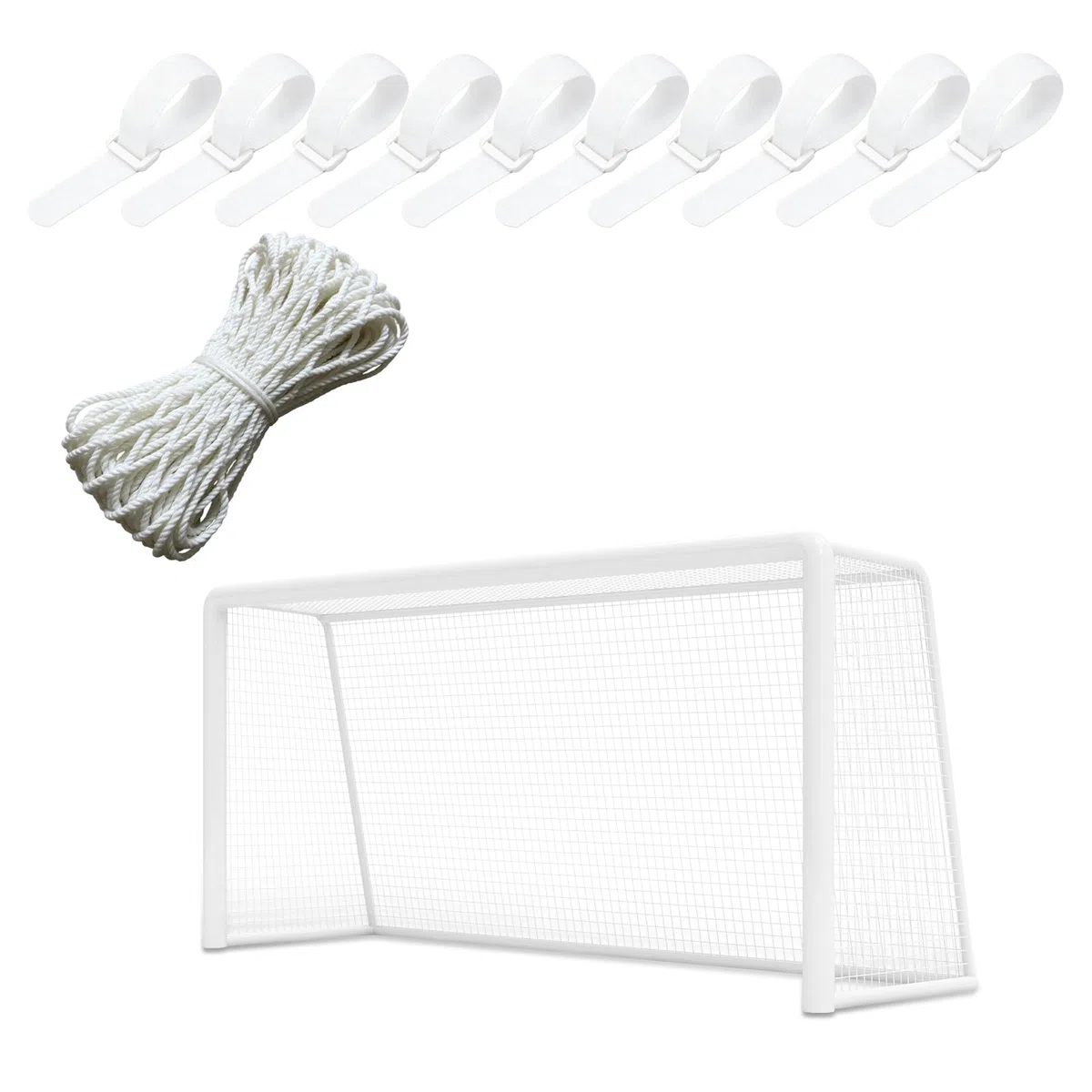 Filet de rechange pour but de football : 3 x 2 m Filet de but pour entraînement de football avec 10 sangles en nylon blanc (2,5 x 40 cm), filet de but futsal – But non inclus (blanc)
