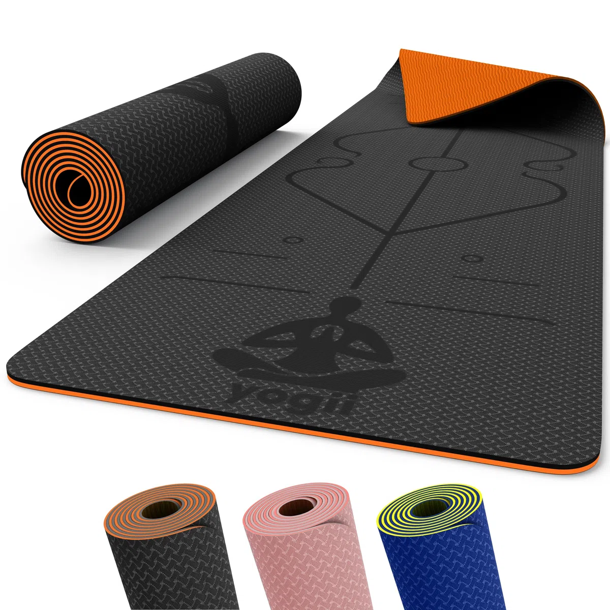 Yogii Tapis de Yoga 6 mm Antidérapant – Tapis Fitness en TPE pour Yoga, Pilates et Entraînement à Domicile – Tapis de Sport avec Lignes d’Alignement – Femme et Homme