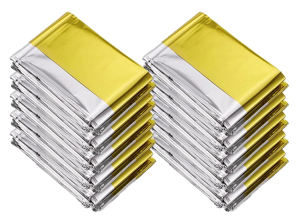 20 Pièces Couverture de Survie Thermique Or Argenté pour l'Extérieur, Camping, Randonnée et Premiers Soins