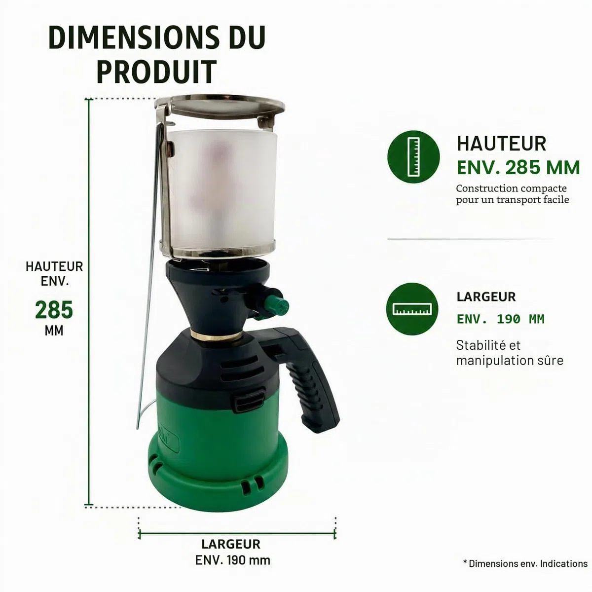 Lampe à gaz Nola avec 3 ampoules - Lampe de camping à cartouche de gaz, Lanterne à gaz d'extérieur au propane, Lampe à cartouche de gaz pour le camping, Lampe de camping Art. 930