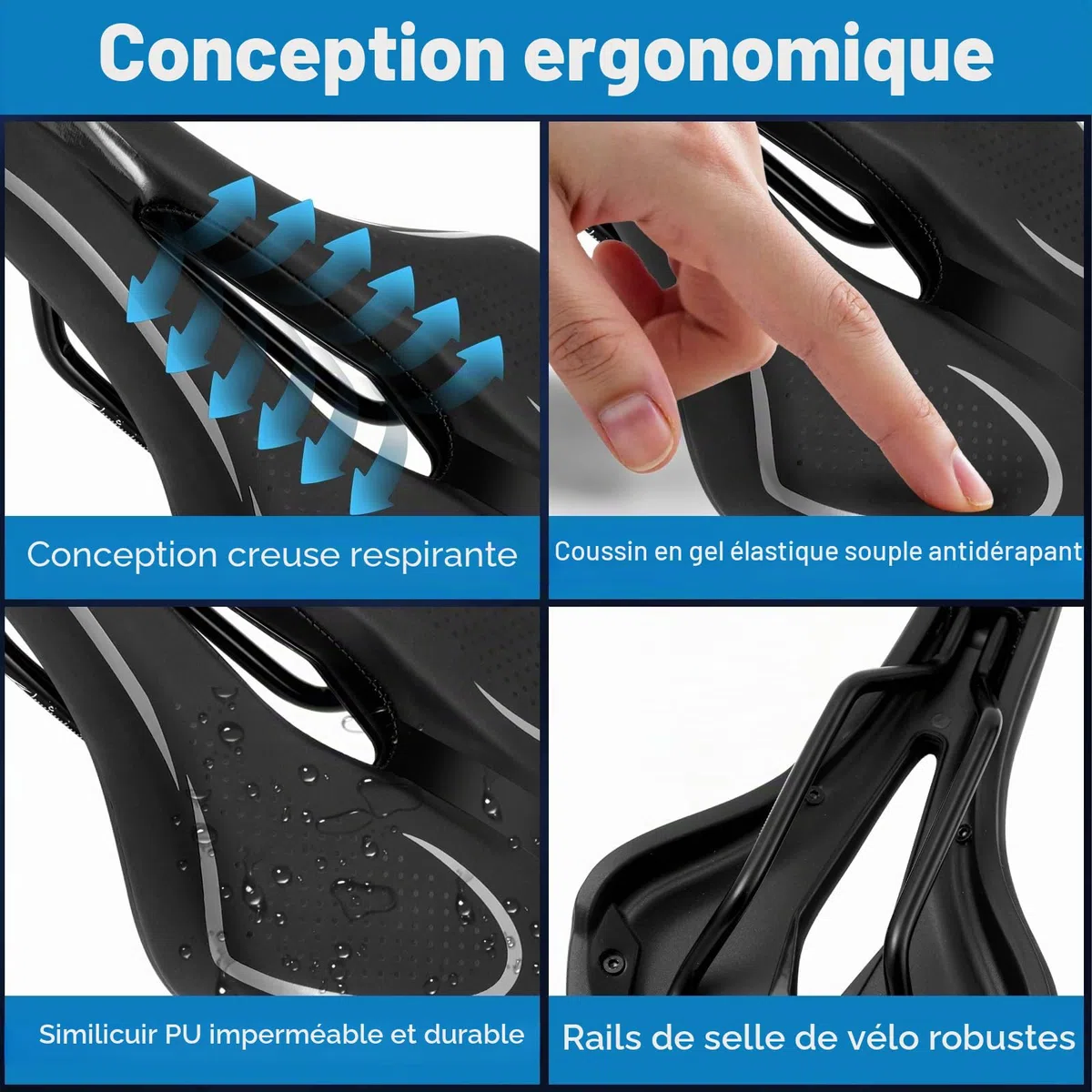 Selle de Velo Ultra Confortable, Selle Velo Gel Ergonomique Imperméable Respirante Absorbant Les Chocs Creux Siège, Selle de vélo étanche avec Housse pour VTT, vélo de Route, vélo de Ville