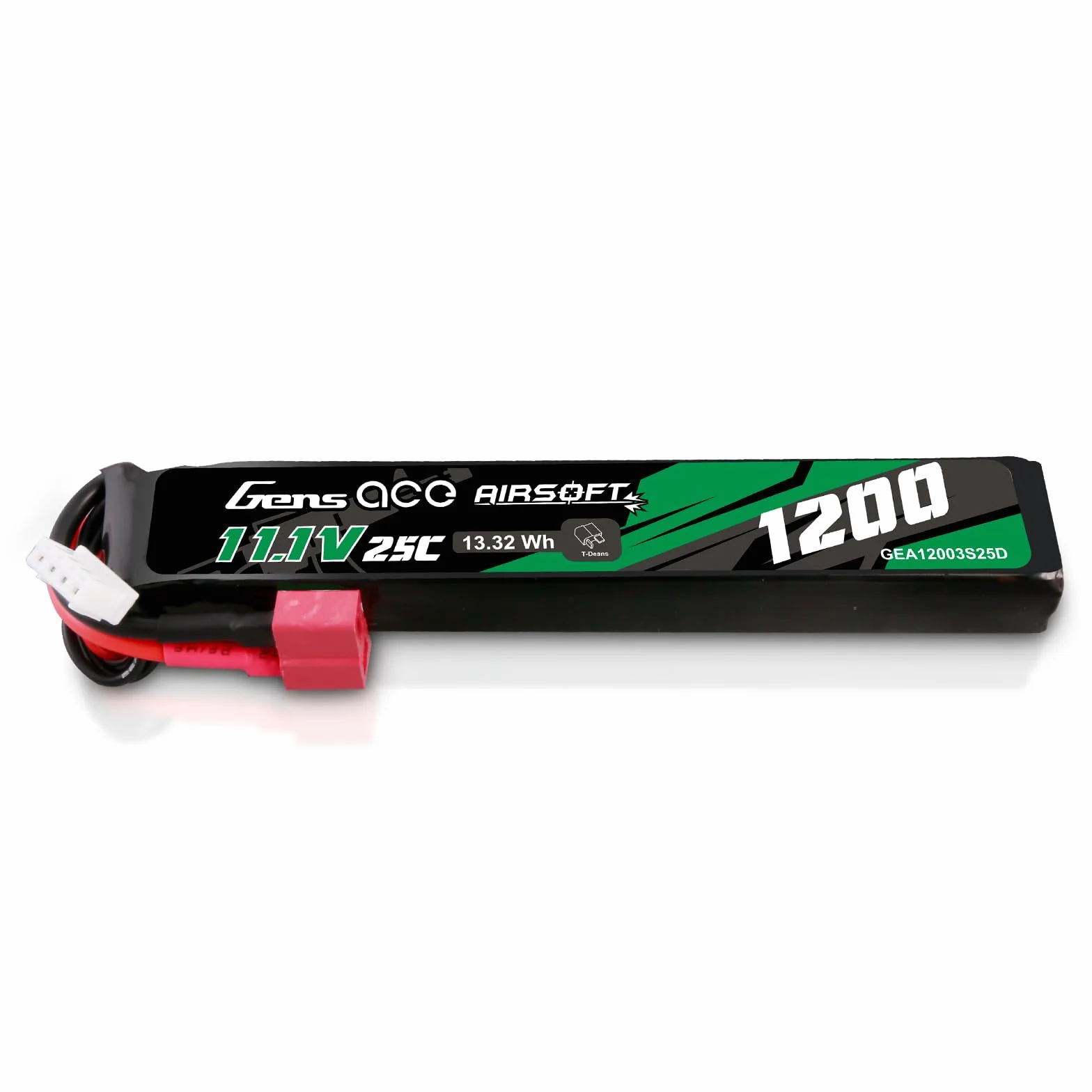 Gens ace 3S Batterie Lipo Airsoft 11,1V 1200mAh 25C 3S1P avec Connecteur T Deans, pour Répliques AEG M4 CM16 et Crosse Le