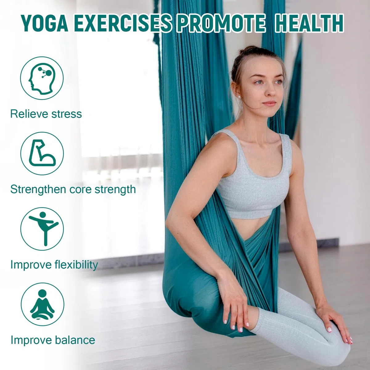 Hamac de Yoga Aérien, 280x150cm Foulard de Yoga Aérien, Charge de 200 kg, Balançoire Nid pour Exercices en Intérieur Complet avec Fixation, pour Fitness Musculation Pilates Gym Maison