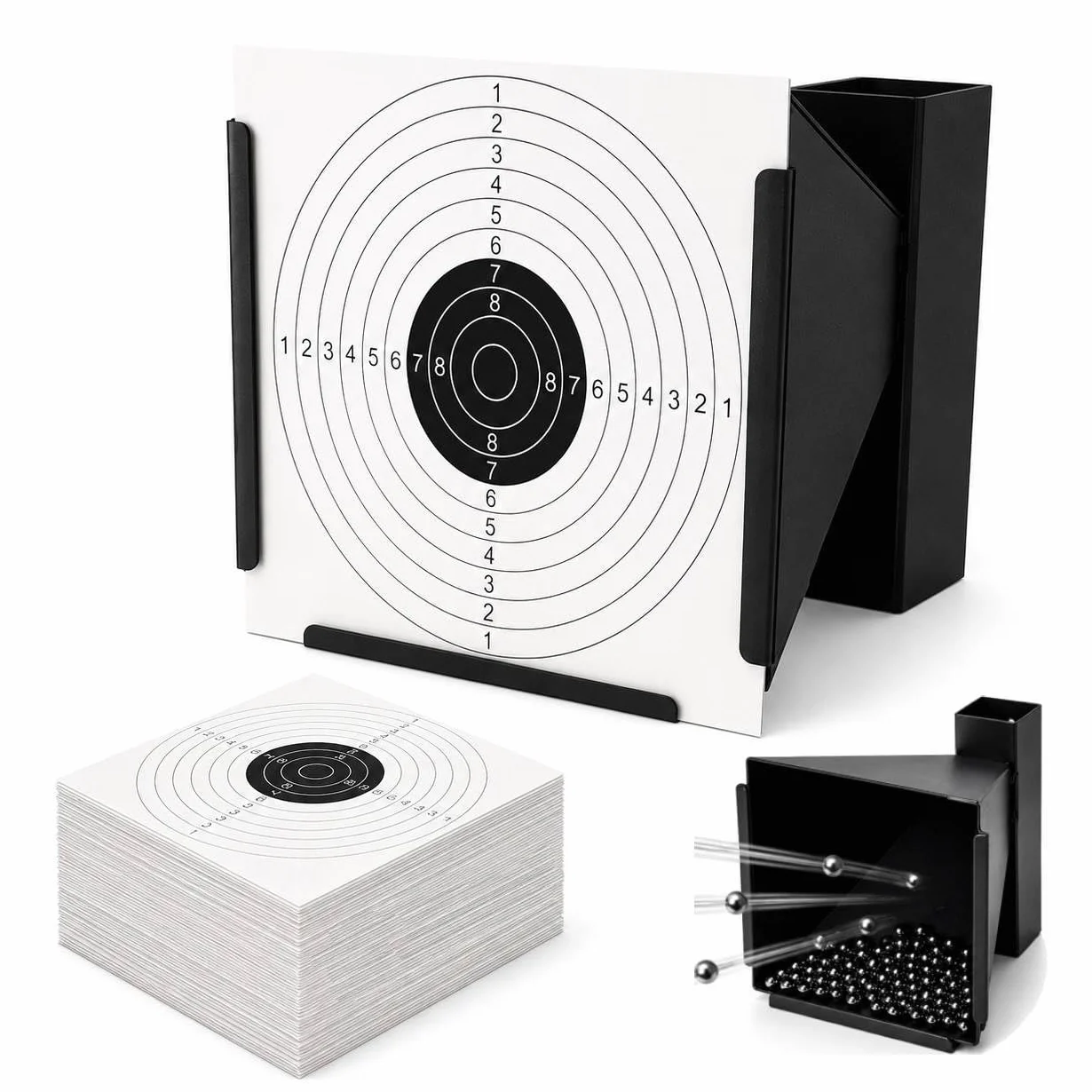 Porte-Cibles avec 50 Cibles 14x14 cm pour Airsoft et Airguns - Acier