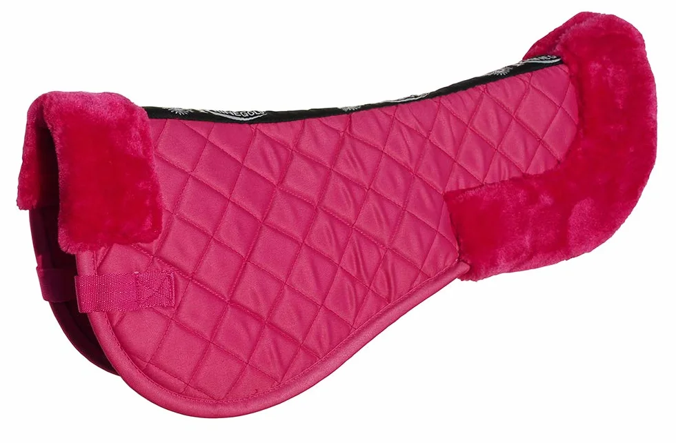 Rhinegold Cotton Horse Riding Saddle Pad - Luxury Equestrian Cotton Pad Saddle with Faux Fur, Trimmed Edges & Girth Replacement Straps. Horse Equipment - Numnahs for Horses & Ponies