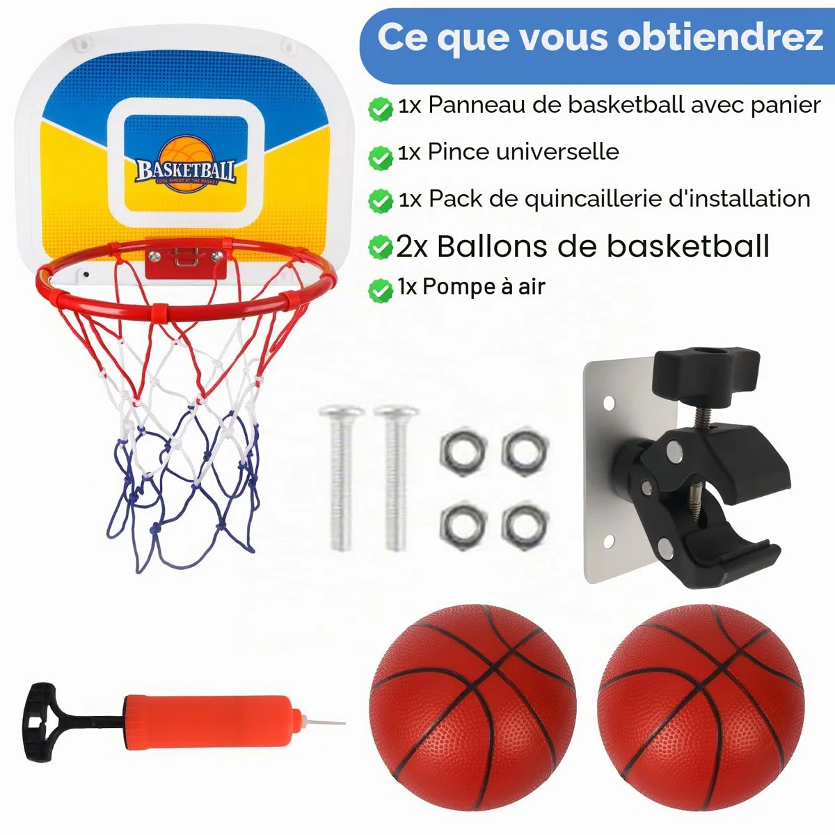 Panier de Basket-Ball de Trampoline, Panier de Basket-Ball pour Trampoline avec Pompe et 2 Mini Ballons, Robuste pour Les Tout-Petits et Les Enfants, Convient pour Poteau Droit