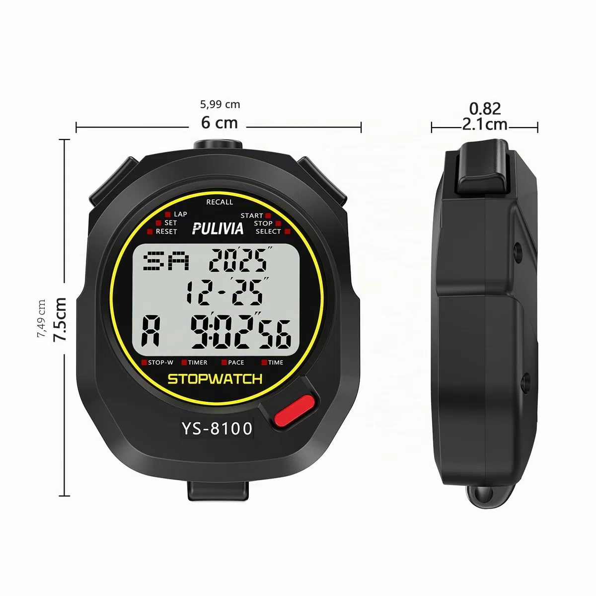 Chronomètre Sport 100 Tours/Splits Chronomètre à ReboNumérique avec Compteurs Horloge Alarme Calendrier, Grand écran Chronometre pour Entraîneurs Course à Pied Sport Entraînement, Noir