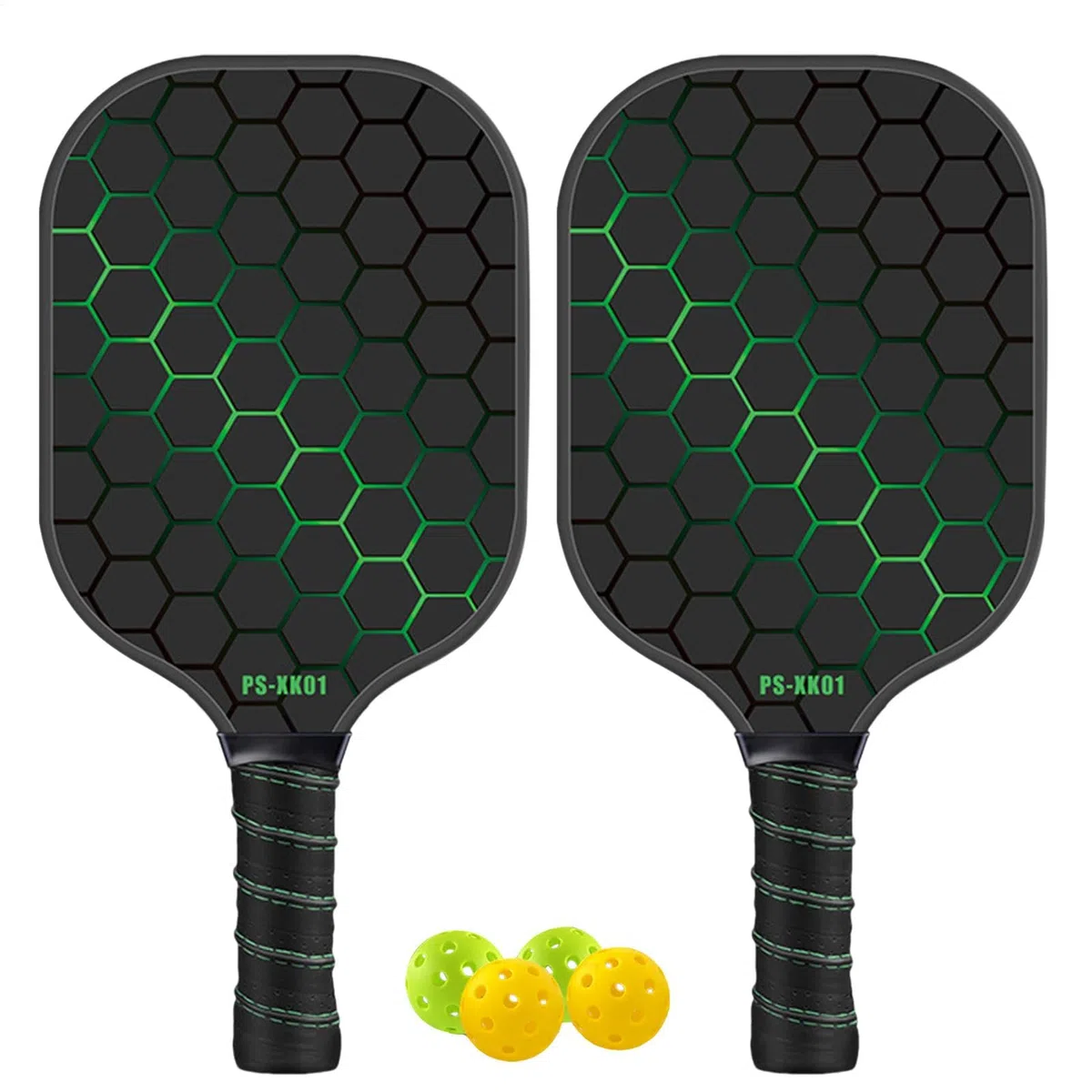 Pickle Ball Jeu de raquettes professionnelles pour jeux en intérieur et extérieur, palettes et balles Pickle Ball | Raquette en fibre de verre avec 4 boules de cornichon, raquette de