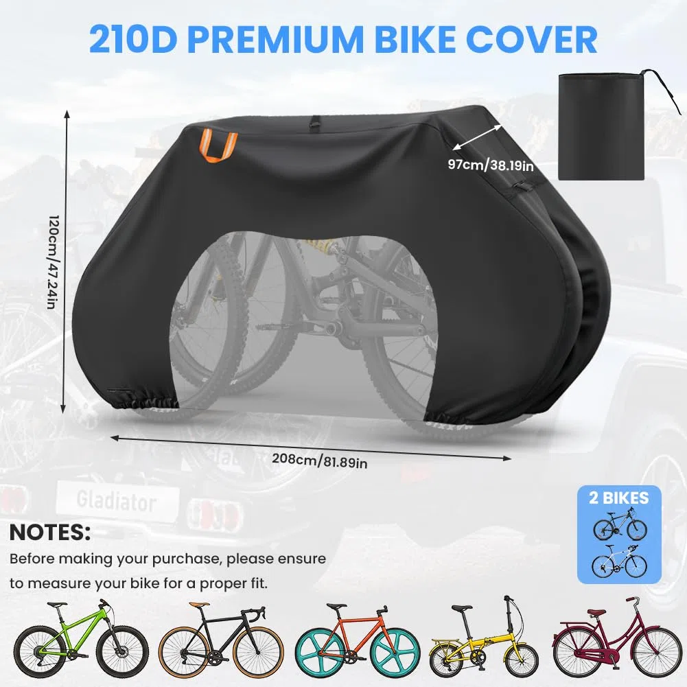 AOOWU Housse Vélo, 200*70*110CM Tissu Oxford 210D Epais Bache Velo Exterieur, bâche de vélo d'extérie avec Trou de Serrure, Anti Poussière Pluie UV Neige, 2 Velo de Course/Route/ VTT/Electrique/Ville