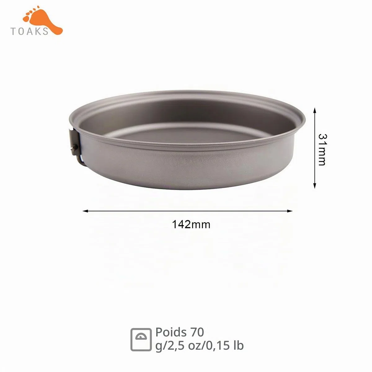 TOAKS Poêle à frire en titane pour camping, pique-nique, équipement léger 145 mm