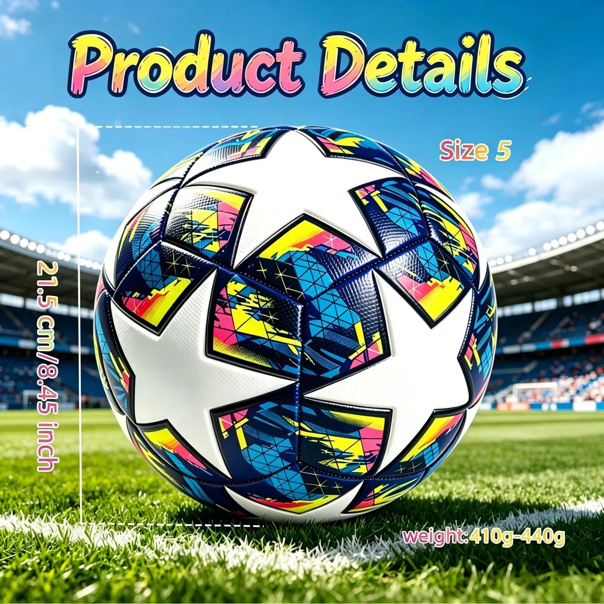 Ballon de Football Taille 5, Fans de Football Champions-, Unisexe, Cadeau d'anniversaire, Ballon d'entraînement pour Football, polyuréthane, Collage Thermique + Chambre en butyle moussé, Bleu