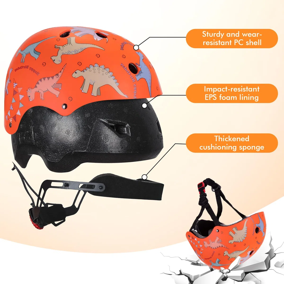 Wdmiya Casque Vélo Enfant Filles Garçons Casques Enfants 2-6 Ans Casque Ajustable Ptotection pour Cyclisme Roller Skateboard Scooter Trottinette Dinosaur