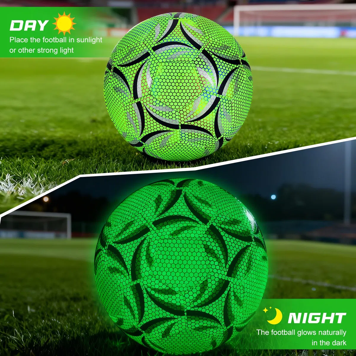 Ballon de Football en Fluorescence, Taille 5 Ballon de Football Lumineux avec Pompe et Sac de Rangement, Enfants et Jeunes et Adulte Ballon de Match de Football