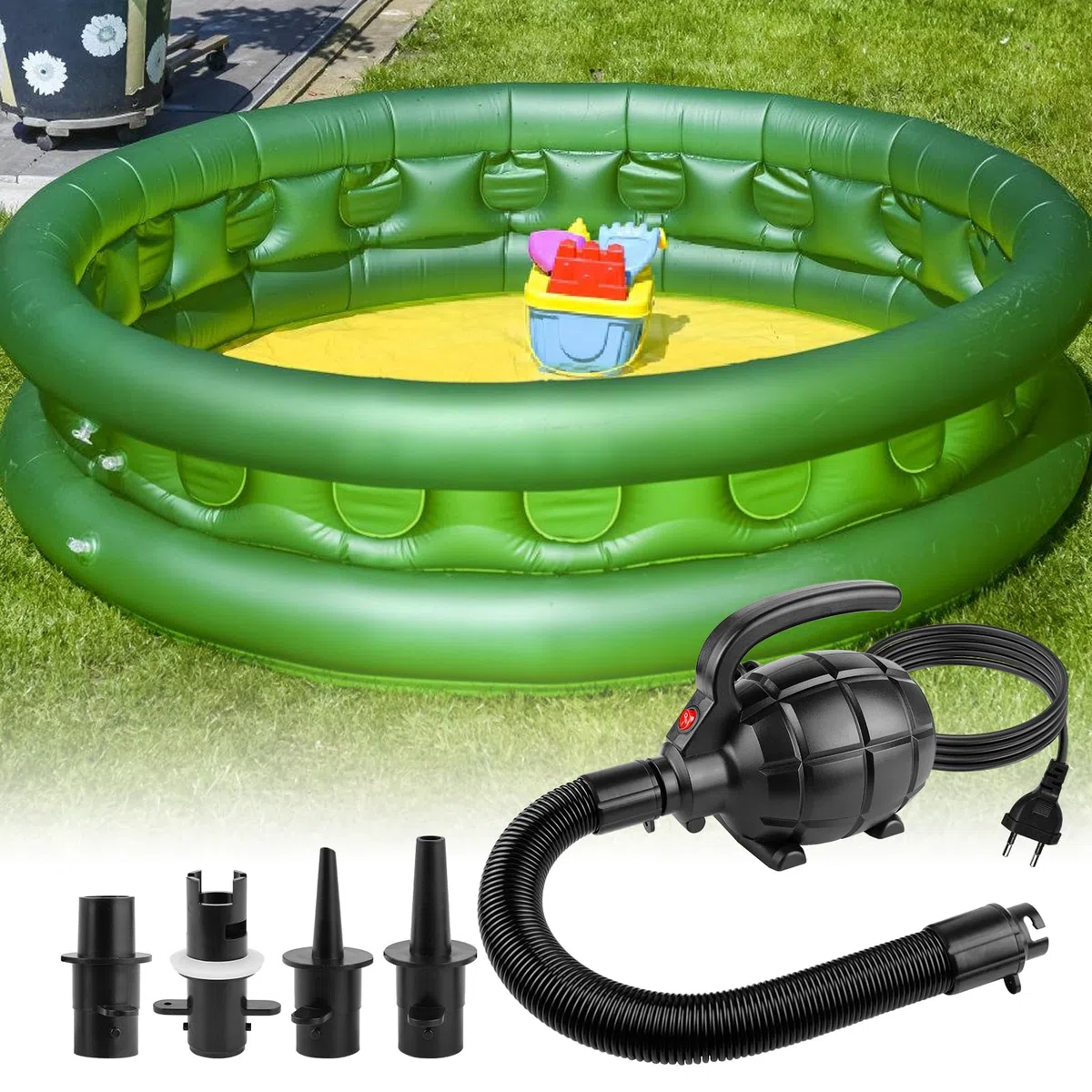 Pompe à air électrique 600 W - Pompe à air électrique avec 4 buses - Pompe électrique pour le gonflage - Pompe pour matelas - Piscine gonflable