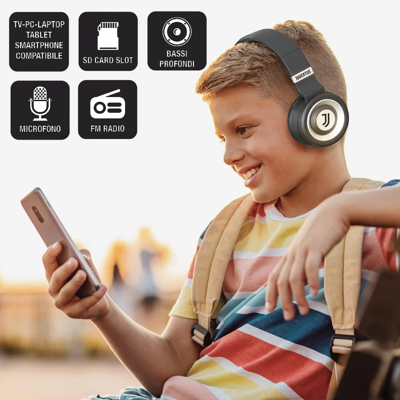 TECHMADE Juventus Casque sans fil avec micro intégré, HiFi stéréo, Micro SD, FM Radio pour iPhone/Android/Voyage/PC (Simple)