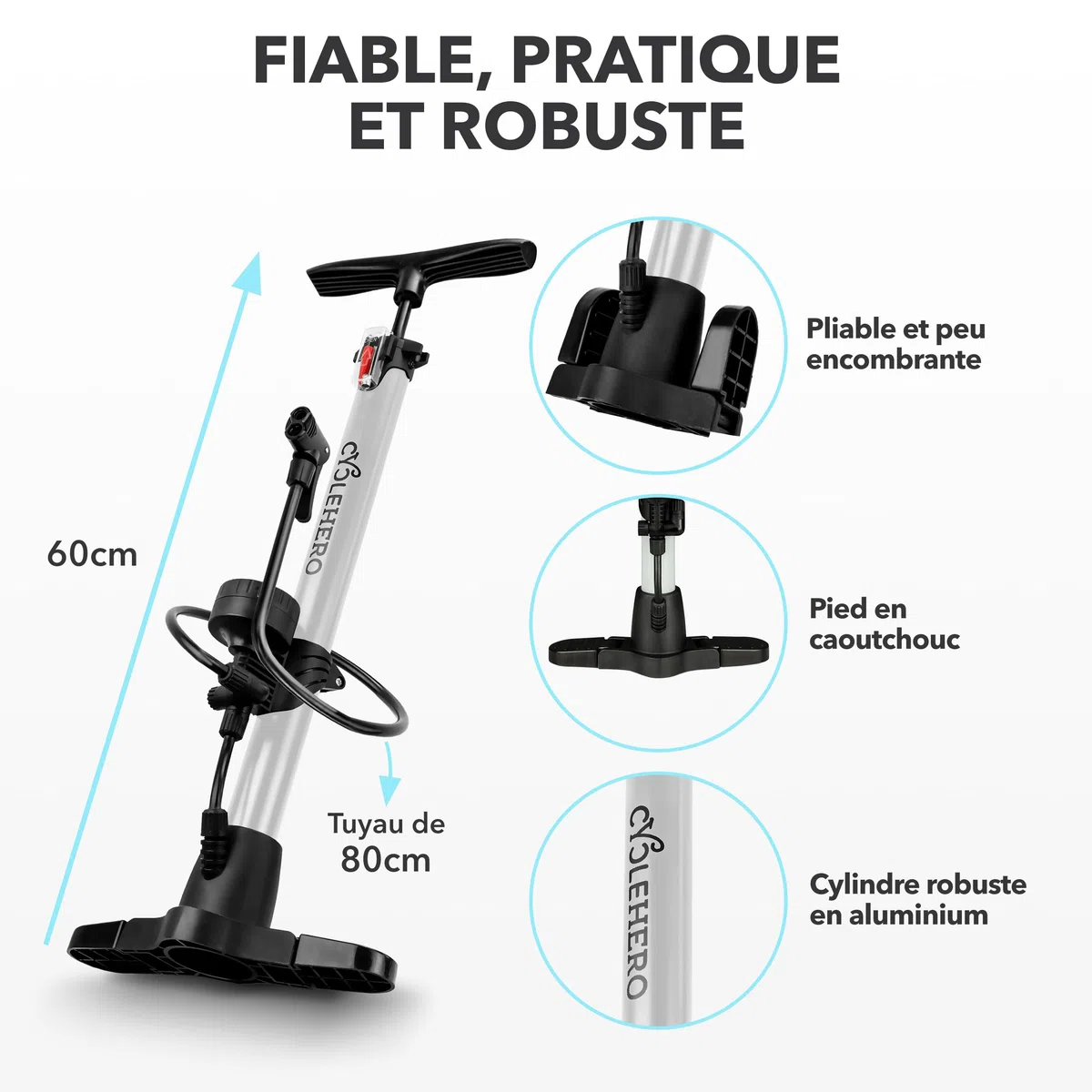 Pompe à vélo toutes les valves * Test très bien - Garantie 10 ans * Pompe à air puissante pour vélo - Pompe à vélo à valve française - Pompe sur pied avec manomètre - Pompe à air sur pied