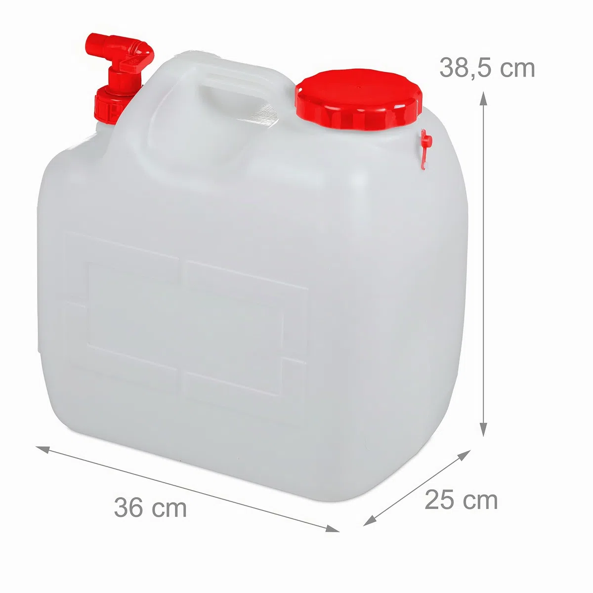 Relaxdays Jerricane d’Eau avec Robinet, Couvercle à Visser, bidon à Eau de Camping, 23 L, sans BPA, Blanc-Rouge