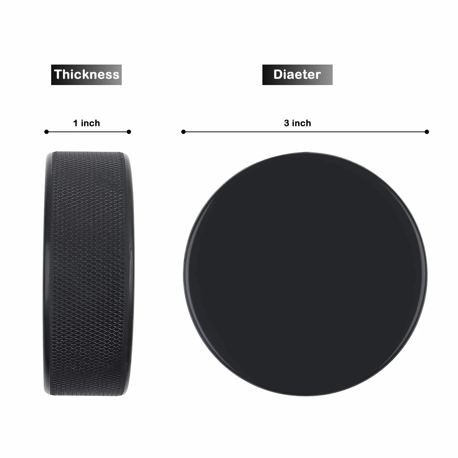 Lot de 12 palets de Hockey sur Glace pour entraînement et entraînement Classique Diamètre 3 cm Épaisseur 1 6oz Noir