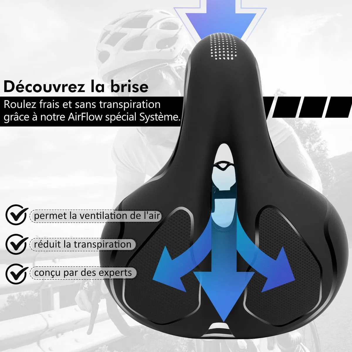 Selle Vélo Confortable, Selle Vélo Gel Ergonomique, Évidement Antipression, Boule d'Amortisseur à Double Ressort, Imperméable, Doux & Respirant – Selle Large pour Vélo de Ville & Vélo au Quotidien