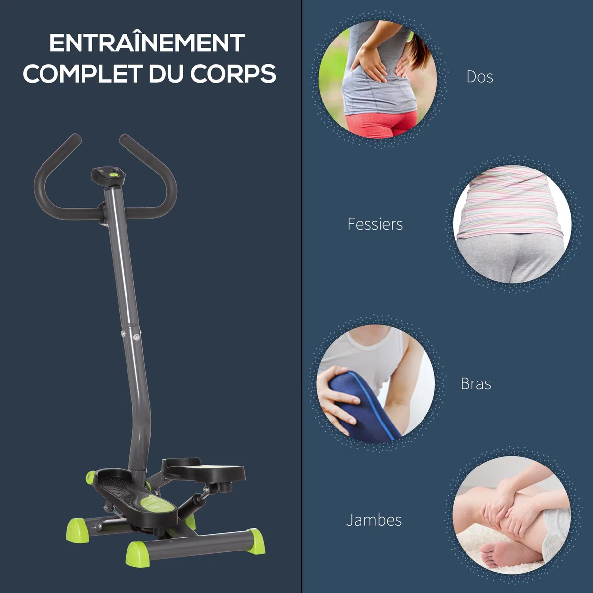 HOMCOM Stepper avec Guidon Stepper Fitness Appartement écran LCD résistance réglable Exercise Hanches Jambes lombes pour Maison Acier