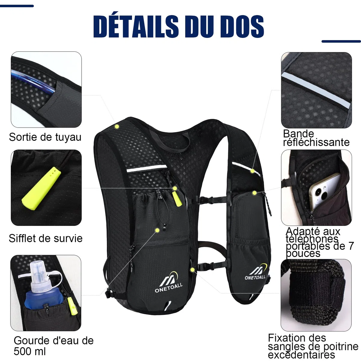 Gilet Hydratation Running Femme avec Flasque Running de 500 ML/Poche à Eau de 2L, Sac Hydratation Running Homme Léger 6L, Gilet Trail pour Jogging Vélo Marathon Moto, 150 g