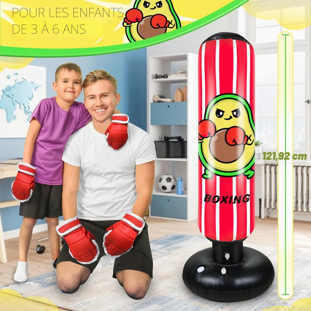 Sac de Frappe Enfant, 165cm Punching Ball Enfants, Sac de Boxe Gonflable avec Gants de Boxe, Cadeau pour Garçons et Filles de 3 à 12 Ans pour Karaté, Taekwondo, MMA