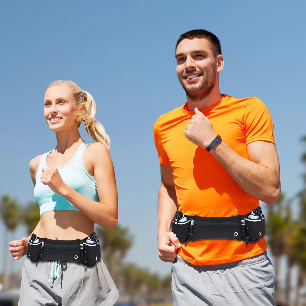 Ceinture de Course à Pied, Pochette Étanche pour Téléphone Portable, Ceinture Running Réfléchissante avec Bouteille d'eau pour Le Jogging et Les Activités de Plein Air, Noir