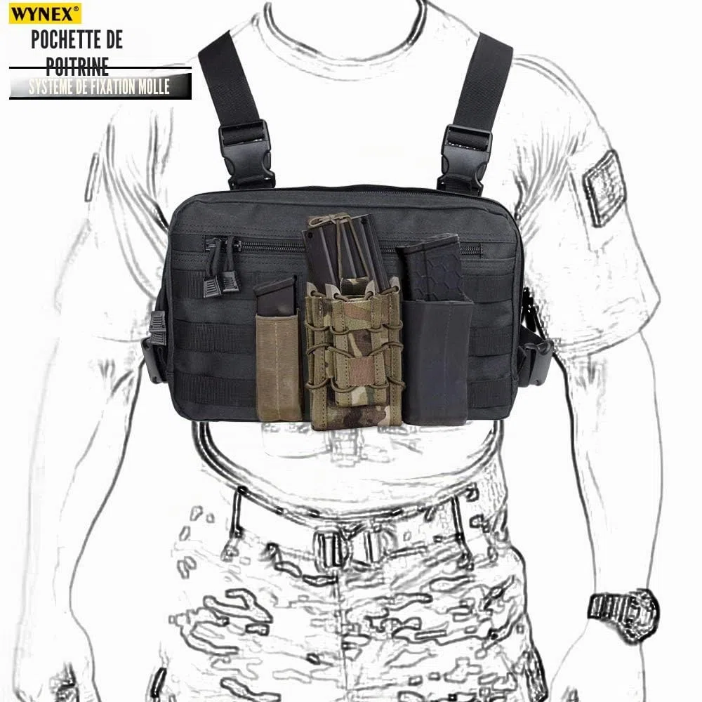 WYNEX Sac Poitrine Homme Tactique Chest Rig Sacoche de Poitrine Militaire Pochette Pectorale Tactique pour Talkie Walkie Téléphone | avec Bretelle Réglable