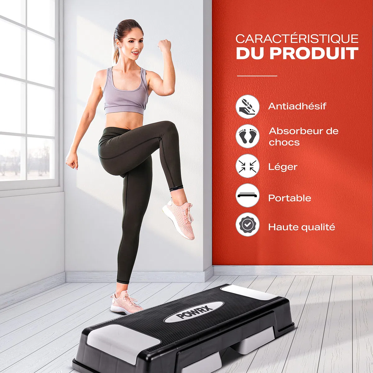POWRX- Step aerobic I stepper réglable en hauteur et antidérapant pour l'aérobic