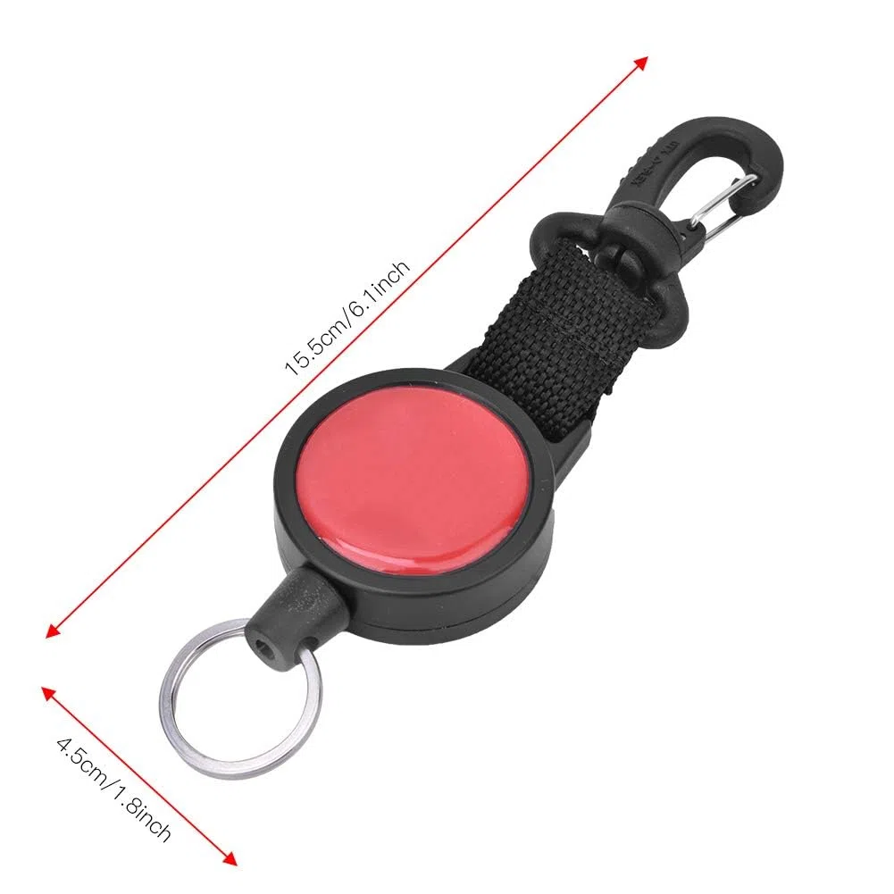 Alomejor 1PCS Corde Télescopique de Plongée Extensible avec Boucle Crochet Porte-clés en Acier Inoxydable avec Corde de 27,4in et Boucle à Dégagement Rapide pour la Plongée