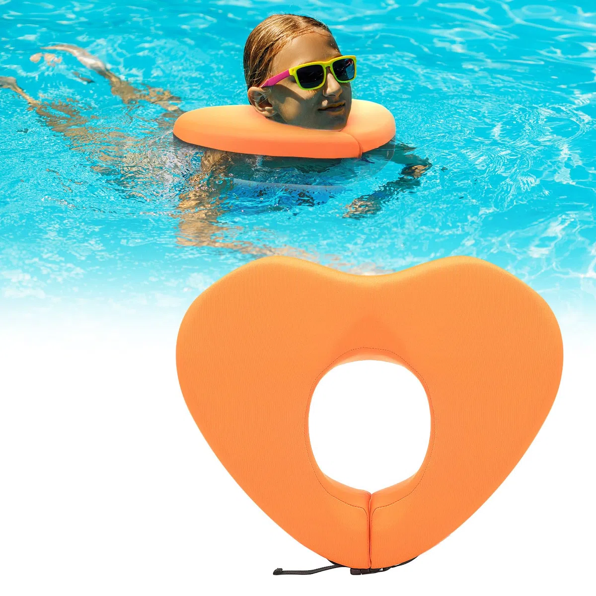 Geelin Collier de natation flottant pour soutien de la tête et du cou, rempli de particules de plastique mousse (non gonflable), dispositifs de flottaison pour adultes, s'adapte à la plupart des