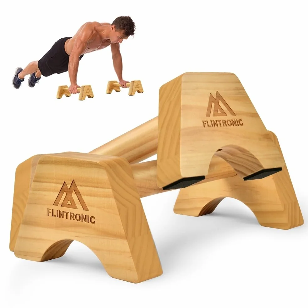 Flintronic Poignées de Pompe Bois, Parallettes en Bois, Barres Parallèles Antidérapantes, Push Up Bar pour intérieur et extérieur, pour la Calisthenics, Gymnastique, Fitness, Musculation