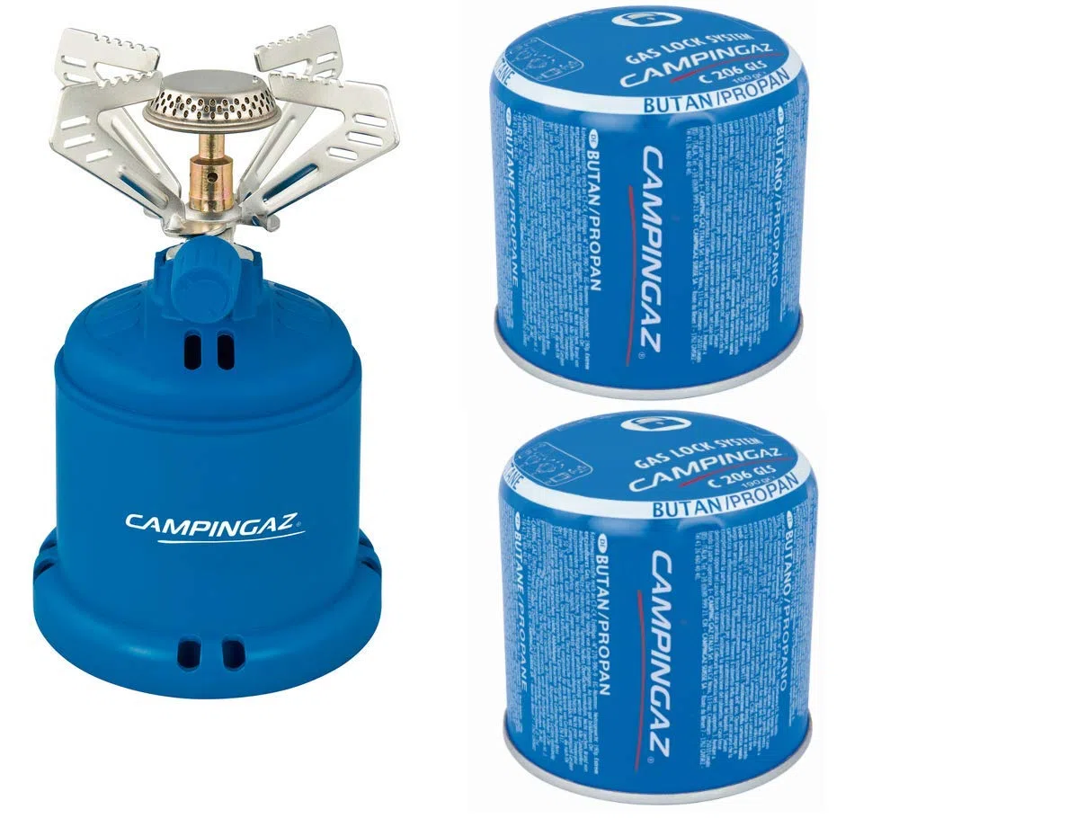 Campingaz Camping 206 S 1,2 kW Réchaud à gaz de camping avec 2 cartouches de gaz perçables de 190g