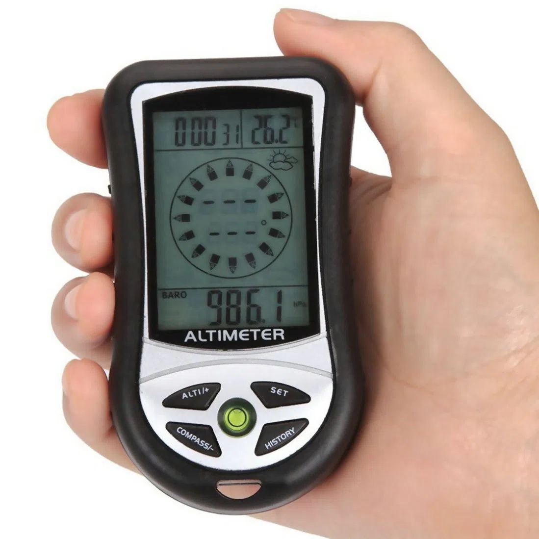 GuDoQi Boussole Altimètre Numérique, Multifonction 8 en 1 avec Rétroéclairage, Prévisions Météo, Calendrier D'horloge, Mesure D'altitude, Thermomètre Baromètre pour Camping Outdoor