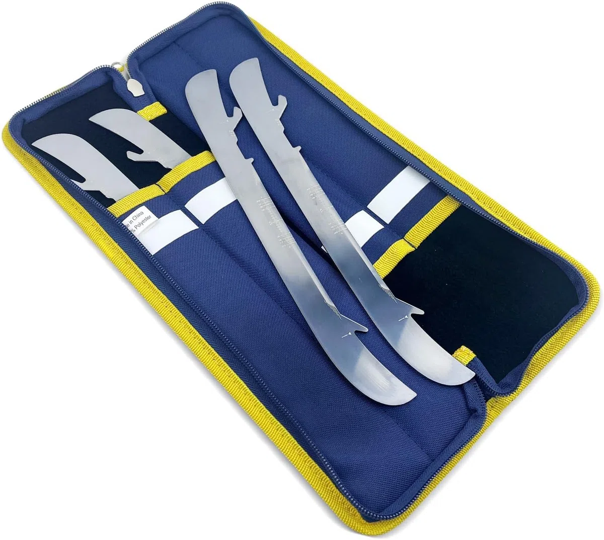 VPRO Sac de transport pour lame de patin à glace - Bleu marine - Avec bordure jaune - Protection professionnelle de la lame - Pour patins à glace