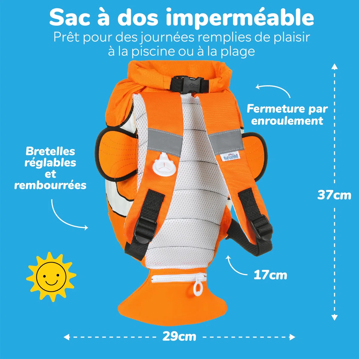 Trunki Sac à Dos et de Sport Enfant Résistant à l’Eau – PaddlePak Chuckles le Poisson Rouge (Orange)